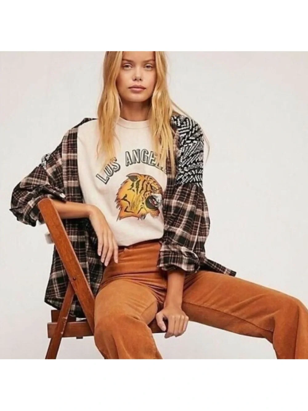 Free People Fireside Nights Button-Down with Patterned Shoulders